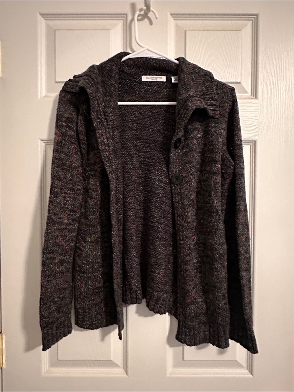 Liz Claiborne Women's Charcoal Hooded Button Sweater